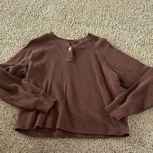 Brown Waffle Knit Women's Top